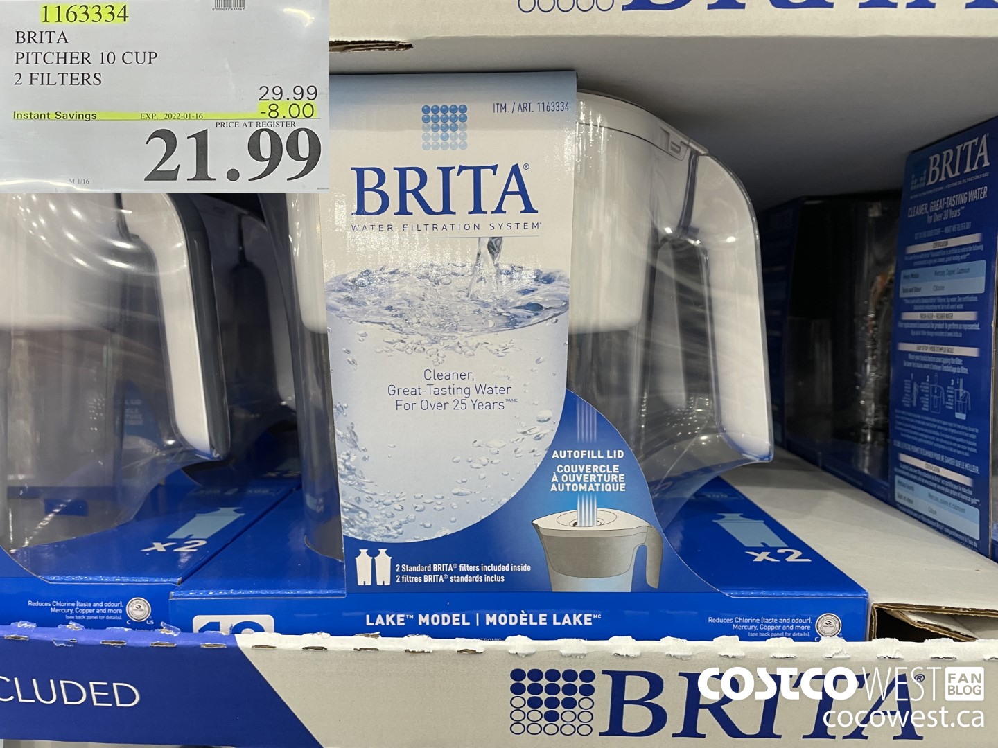 1163334 BRITA PITCHER 10 CUP 2 FILTERS ($8.00 INSTANT SAVINGS EXPIRES ON 2022-01-16) $21.99