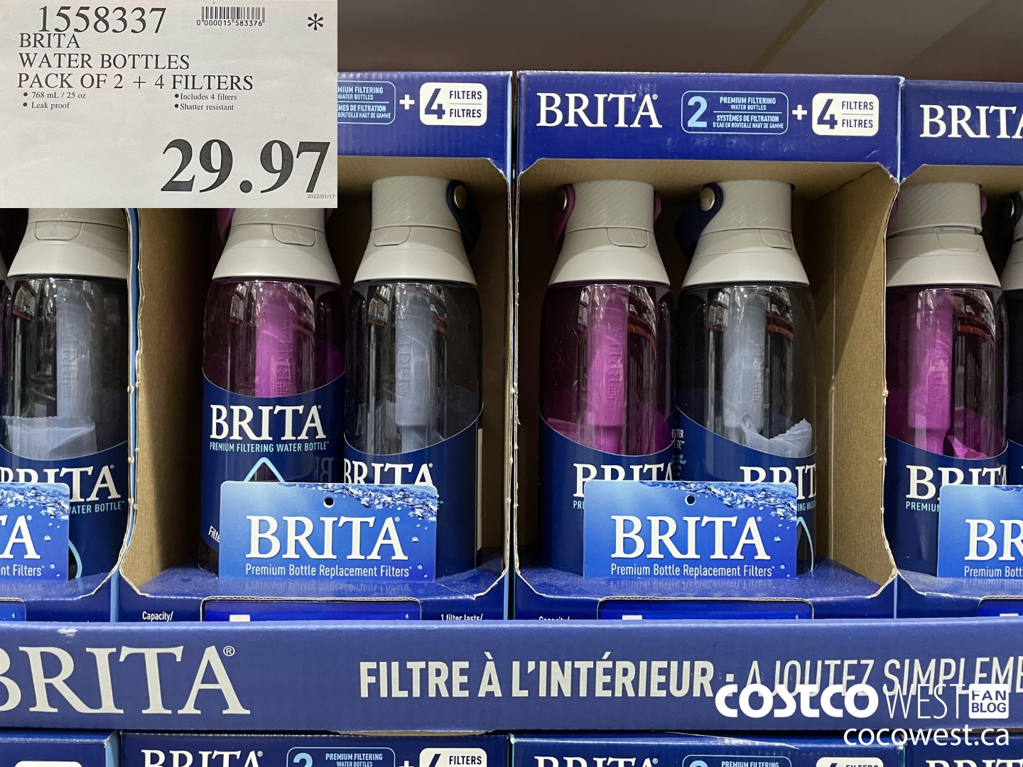 1558337 BRITA WATER BOTTLES PACK OF 2 + 4 FILTERS $29.97