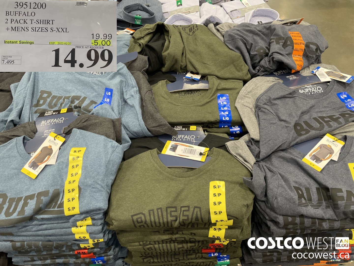 3951200 BUFFALO 2 PACK T-SHIRT MENS SIZES S-XXL  ($5.00 INSTANT SAVINGS EXPIRES ON 2022-02-27) $14.99