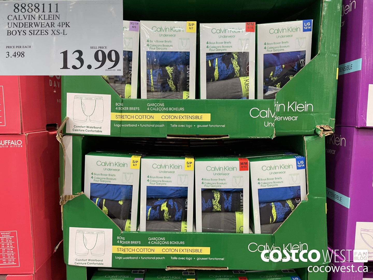 8888111 CALVIN KLEIN UNDERWEAR 4PK BOYS SIZES XS-L  $13.99