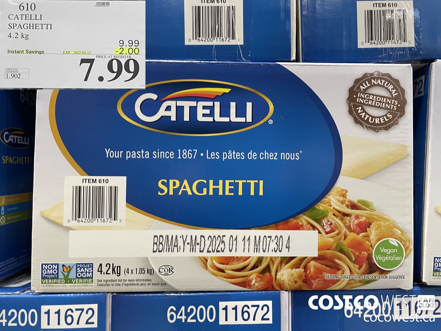 610 CATELLI SPAGHETTI 4.2kg  ($2.00 INSTANT SAVINGS EXPIRES ON 2022-02-13) $7.99
