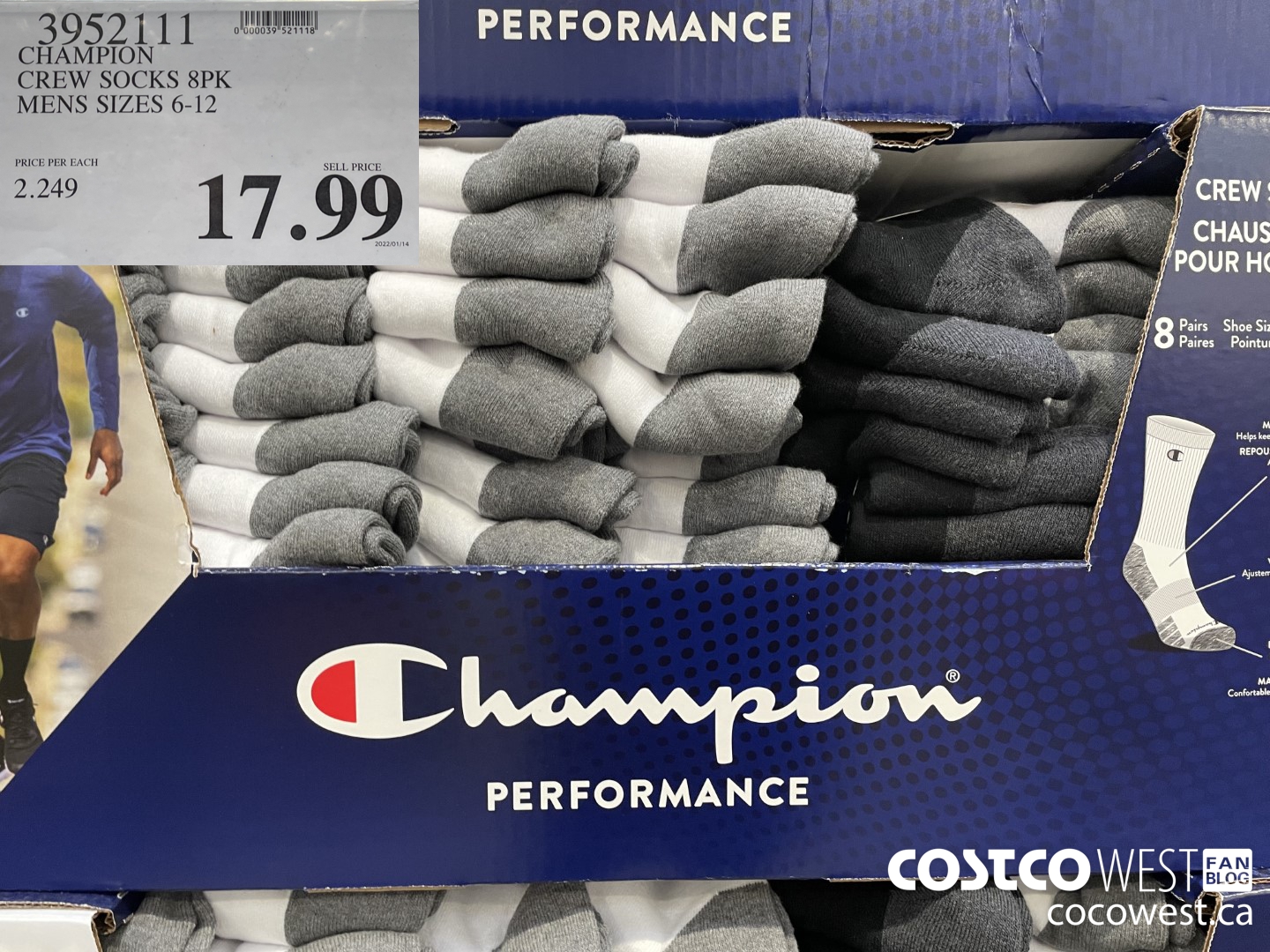 3952111 CHAMPION CREW SOCKS 8PK MENS SIZES 6-12 $17.99