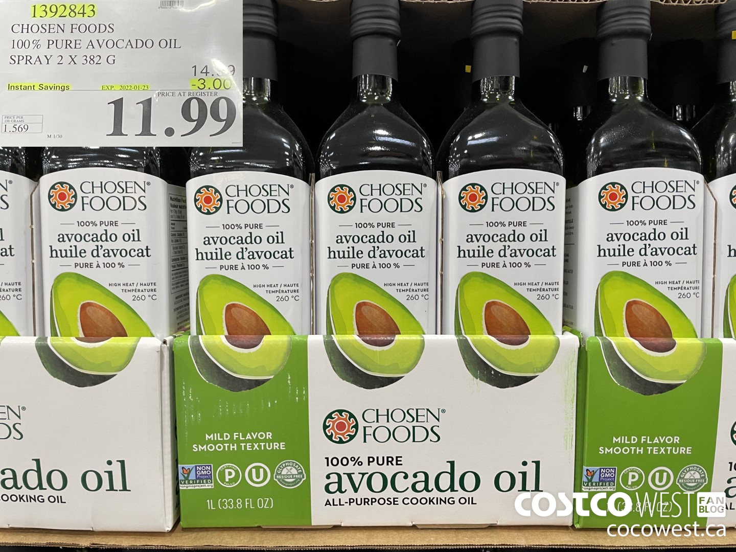 1392843 CHOSEN FOODS 100% PURE AVOCADE OIL SPRAY 2 x 382 g ($3.00 INSTANT SAVINGS EXPIRES ON 2022-01-23) $11.99