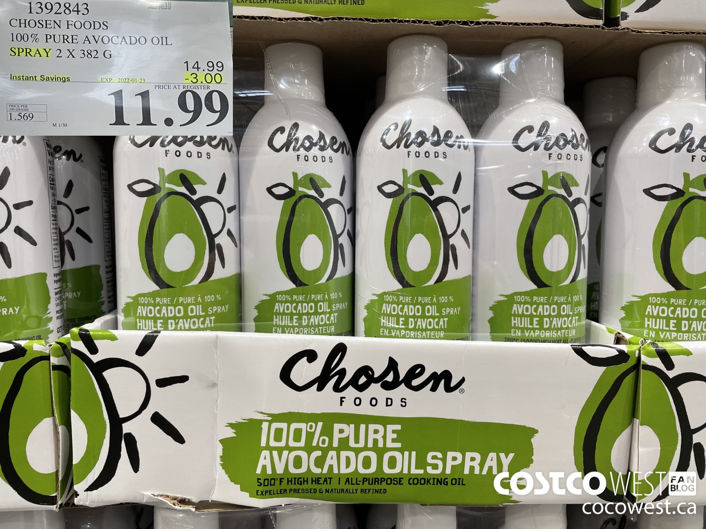 1392843 CHOSEN FOODS 100% PURE AVOCADE OIL SPRAY 2 x 382 g ($3.00 INSTANT SAVINGS EXPIRES ON 2022-01-23) $11.99