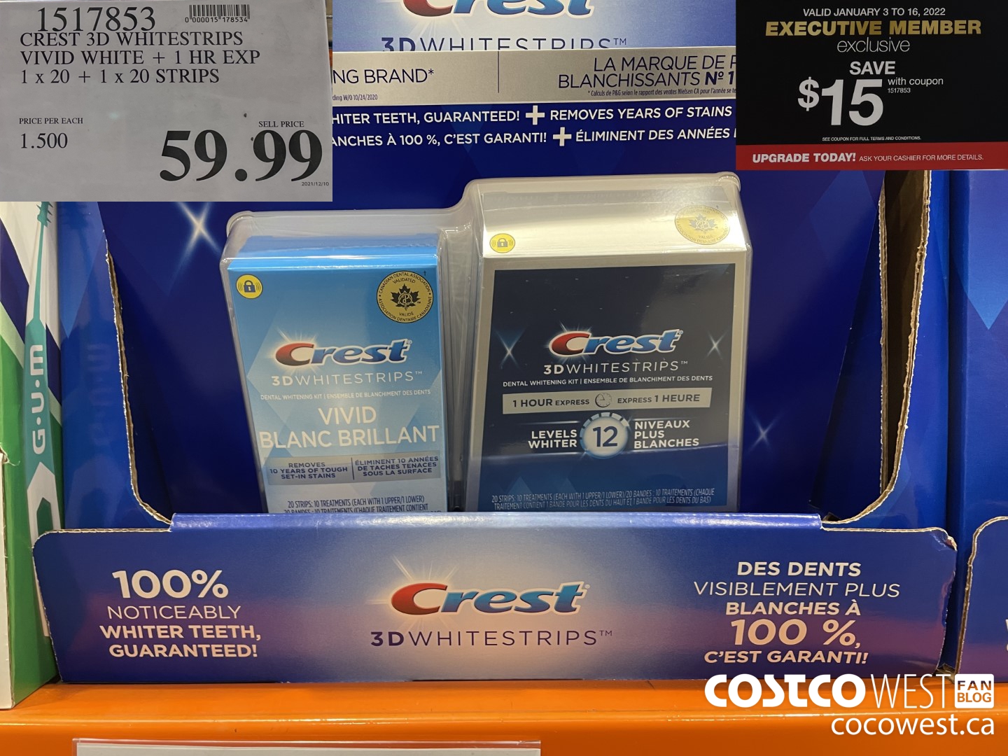 1517853 CREST 3D WHITESTRIPS VIVID WHITE + 1 HR EXP 1 x 20 + 1 x 20 STRIPS $59.99
