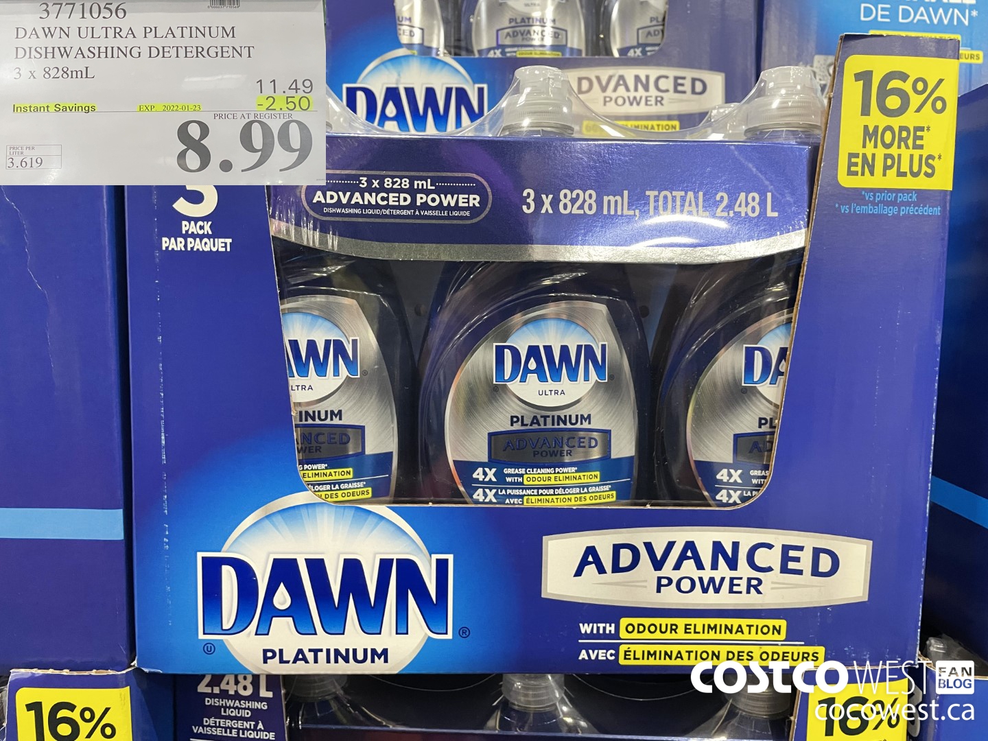 37771056 DAWN ULTRA PLATINUM DISHWASHING DETERGENT 3 x 828mL ($2.50 INSTANT SAVINGS EXPIRES ON 2022-01-23) $8.99