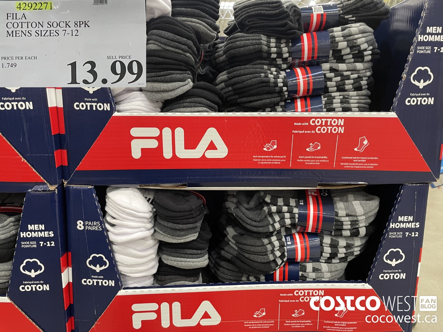 4292271 FILA COTTON SOCK 8PK MENS SIZES 7-12 $13.99