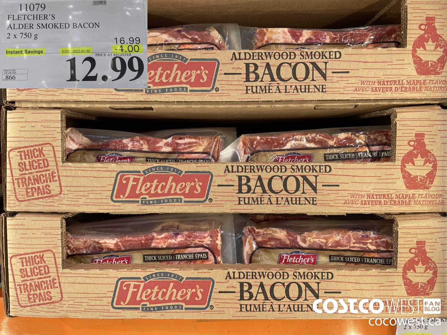 11079 FLETCHER'S ALDER SMOKED BACON 2 X 750 g ($4.00 INSTANT SAVINGS EXPIRES ON 2022-01-30) $12.99
