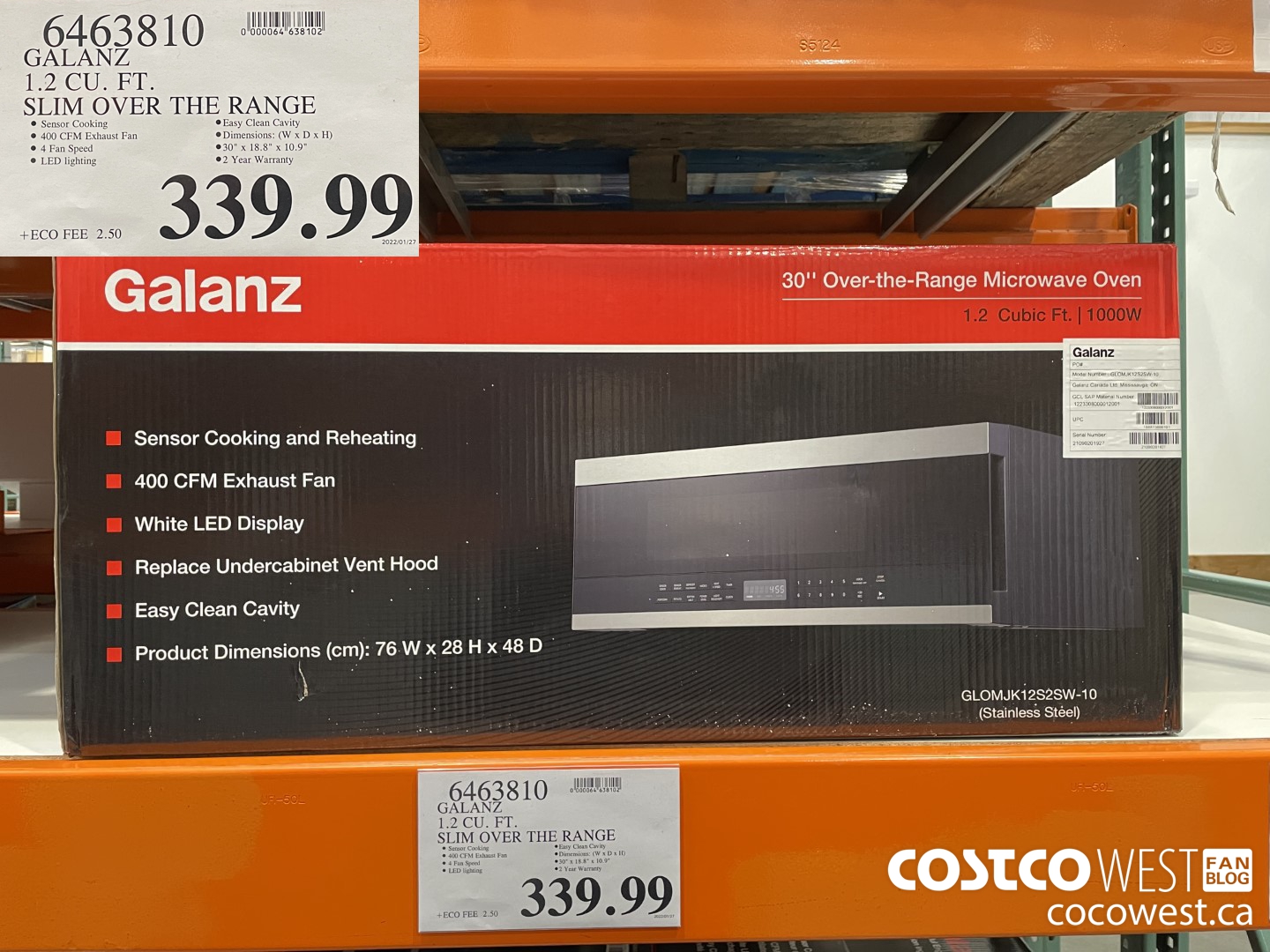 6463810 GALANZ 1.2 CU. FT., SLIM OVER THE RANGE  $339.99