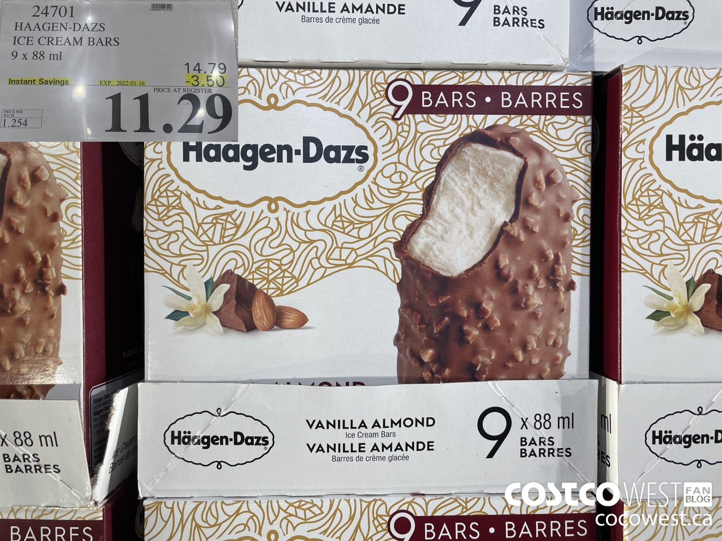24701 HAAGEN-DAZS ICE CREAM BARS 9 x 88 ml  ($3.50 INSTANT SAVINGS EXPIRES ON 2022-01-16) $11.29