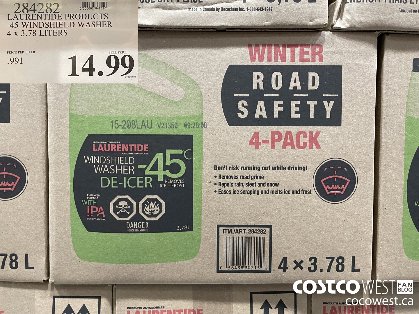 284282 LAURENTIDE PRODUCTS -45 WINDSHIELD WASHER 4 x 3.78 LITERS $14.99