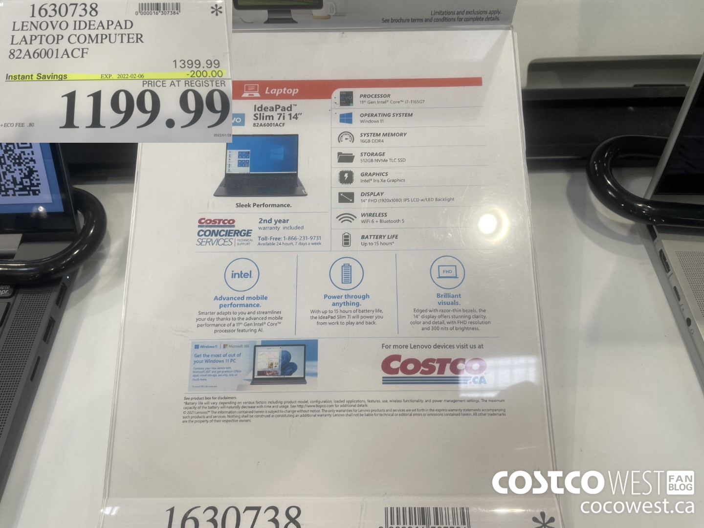 1630738 LENOVO IDEAPAD LAPTOP COMPUTER 82A6001ACF ($200.00 INSTANT SAVINGS EXPIRES ON 2022-02-06) $1199.99