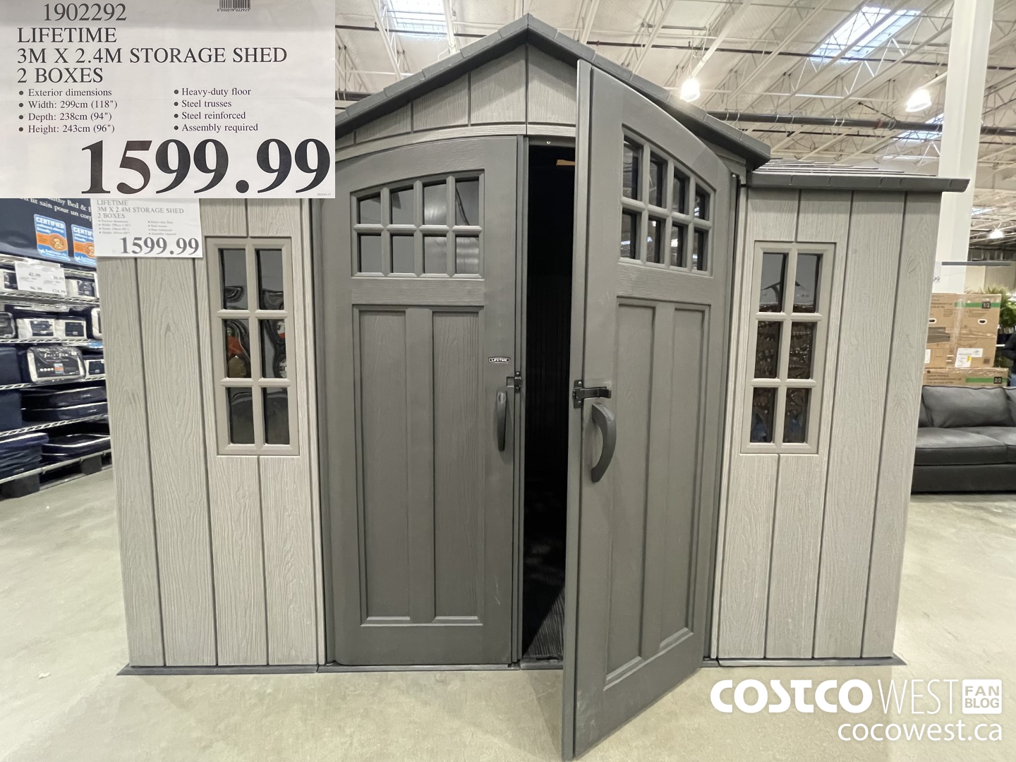 1902292 LIFETIME 3M X 2.4M STORAGE SHED 2 BOXES $1599.99