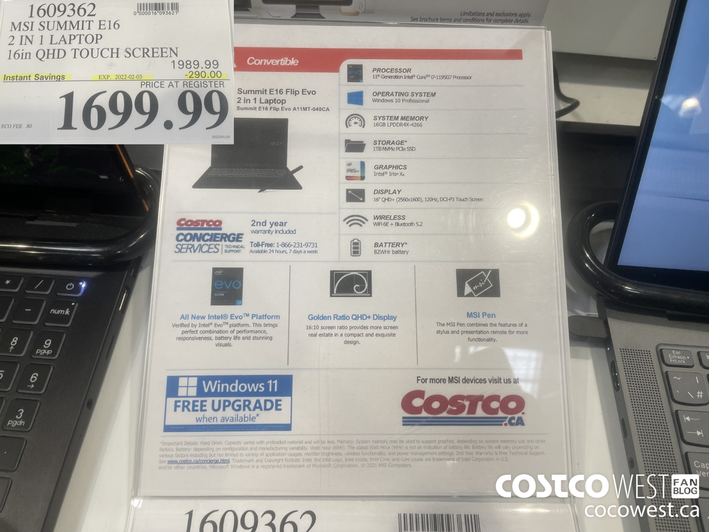 1609362 MSI SUMMIT E16 2 IN 1 LAPTOP 16in QHD TOUCH SCREEN  ($290.00 INSTANT SAVINGS EXPIRES ON 2022-02-03) $1699.99