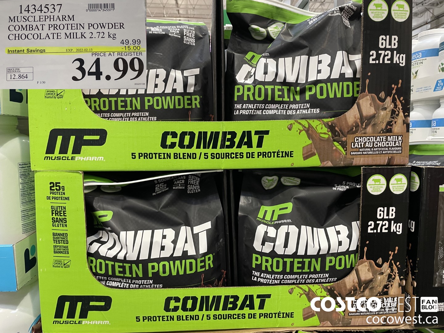 1434537 MUSCLEPHARM COMBAT PROTEIN POWDER CHOCOLATE MILK 2.72 kg ($15.00 INSTANT SAVINGS EXPIRES ON 2022-02-13) $34.99