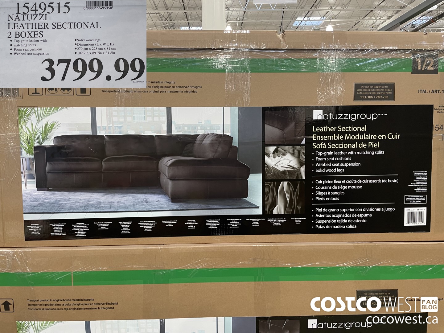 1549515 NATUZZI LEATHER SECTIONAL 2 BOXES  $3799.99