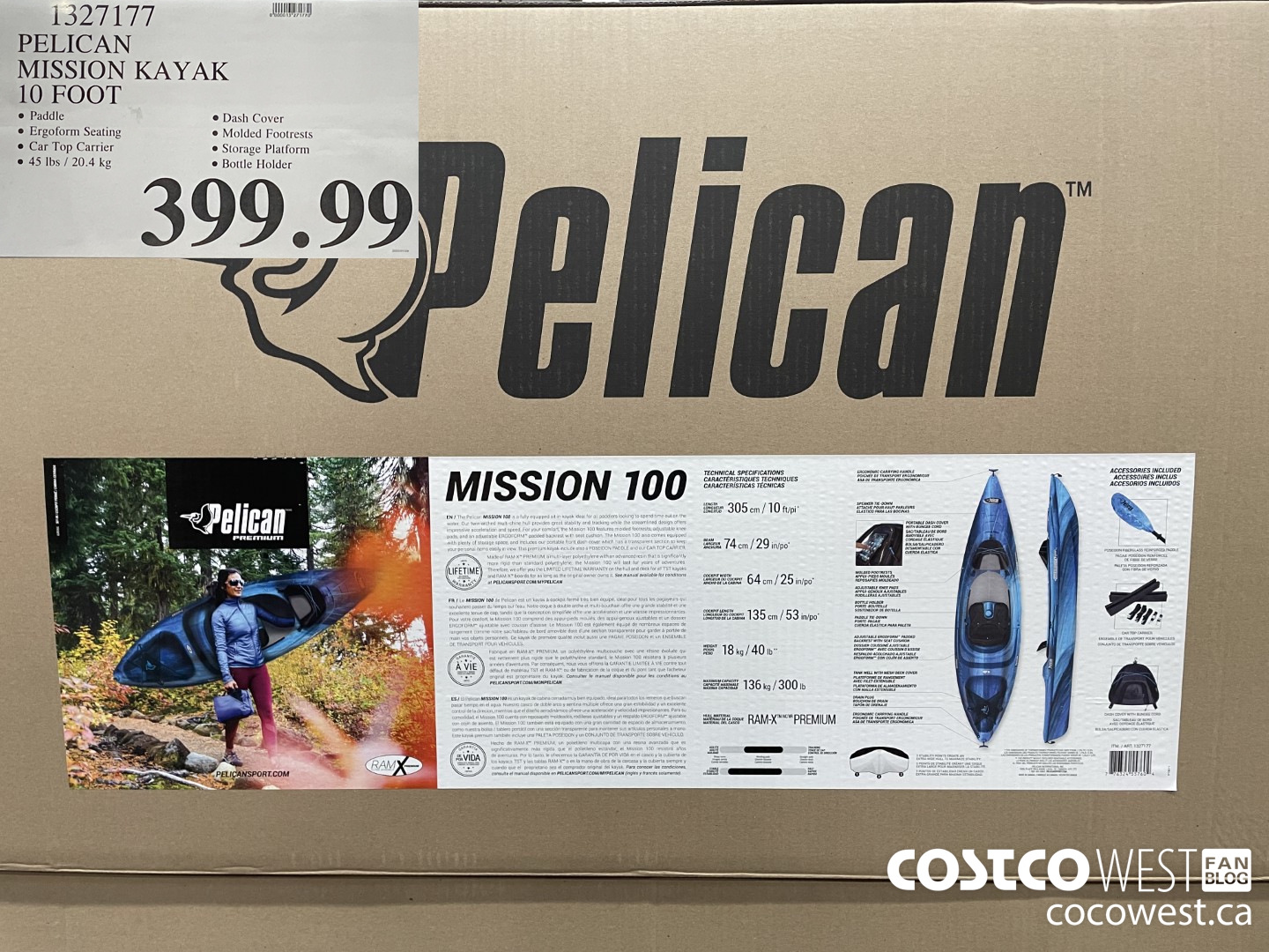 1327177 PELICAN MISSION KAYAK 10 FOOT $399.99