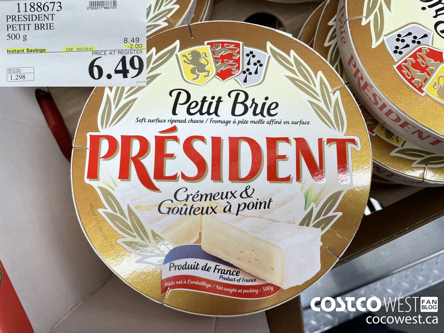 1188673 PRESIDENT PETIT BRIE 500 g ($2.00 INSTANT SAVINGS EXPIRES ON 2022-02-01) $6.49