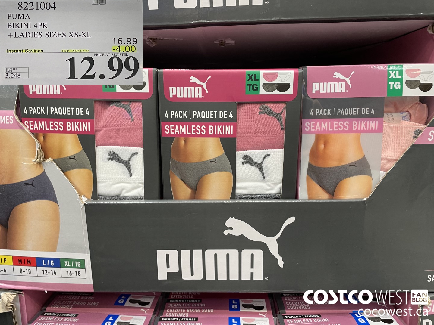 8221004 PUMA BIKINI 4PK LADIES SIZES XS-XL  ($4.00 INSTANT SAVINGS EXPIRES ON 2022-02-27) $12.99
