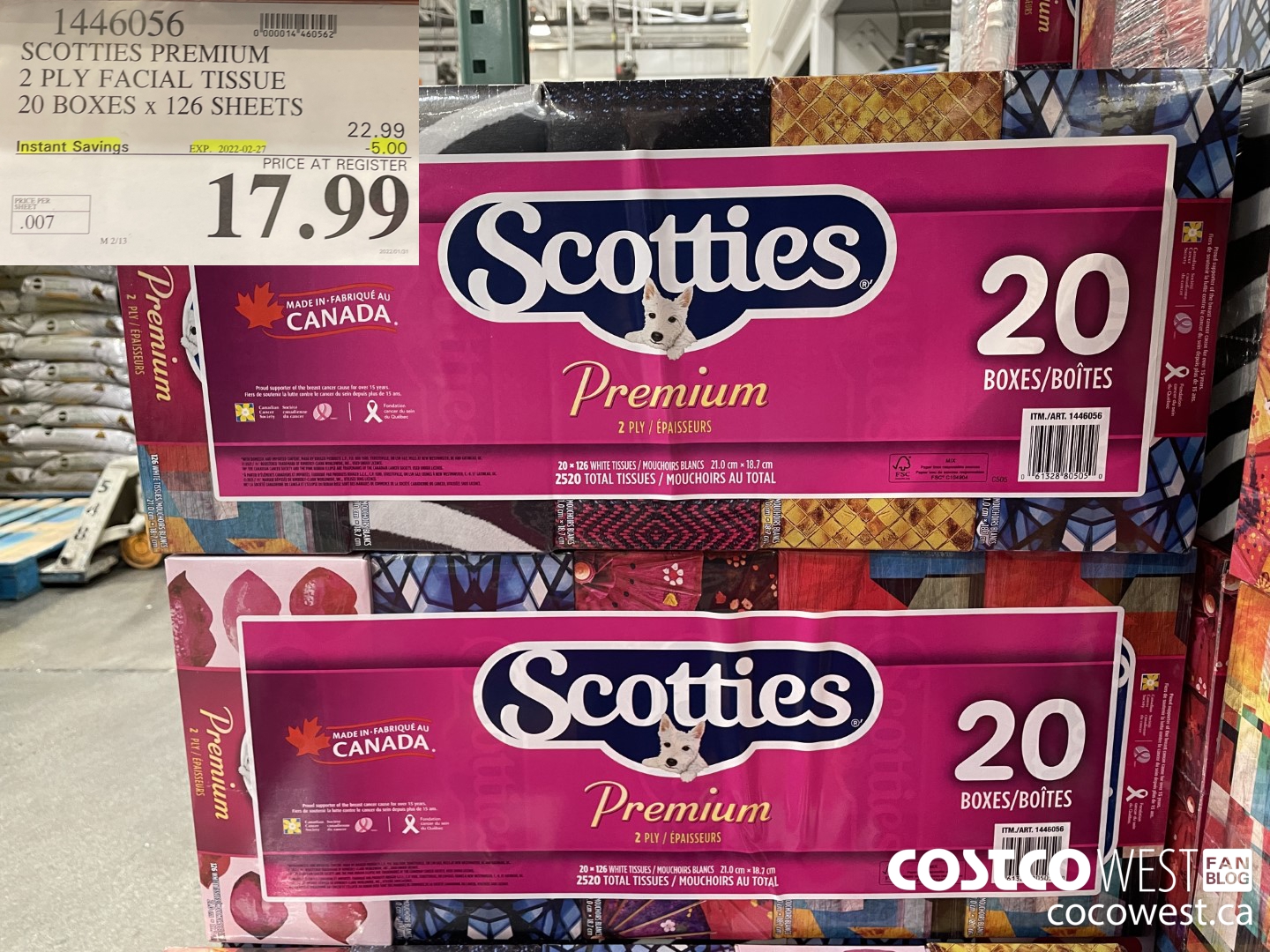 1446056 SCOTTIES PREMIUM 2 PLY FACIAL TISSUE 20 BOXES x 126 SHEETS ($5.00 INSTANT SAVINGS EXPIRES ON 2022-02-27) $17.99
