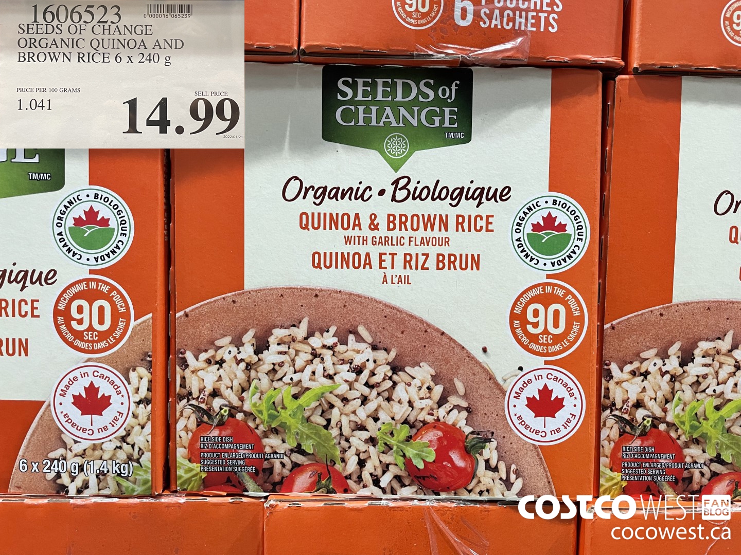 1606523 SEEDS OF CHANGE ORGANIC QUINOA AND BROWN RICE 6 x 240 g $14.99