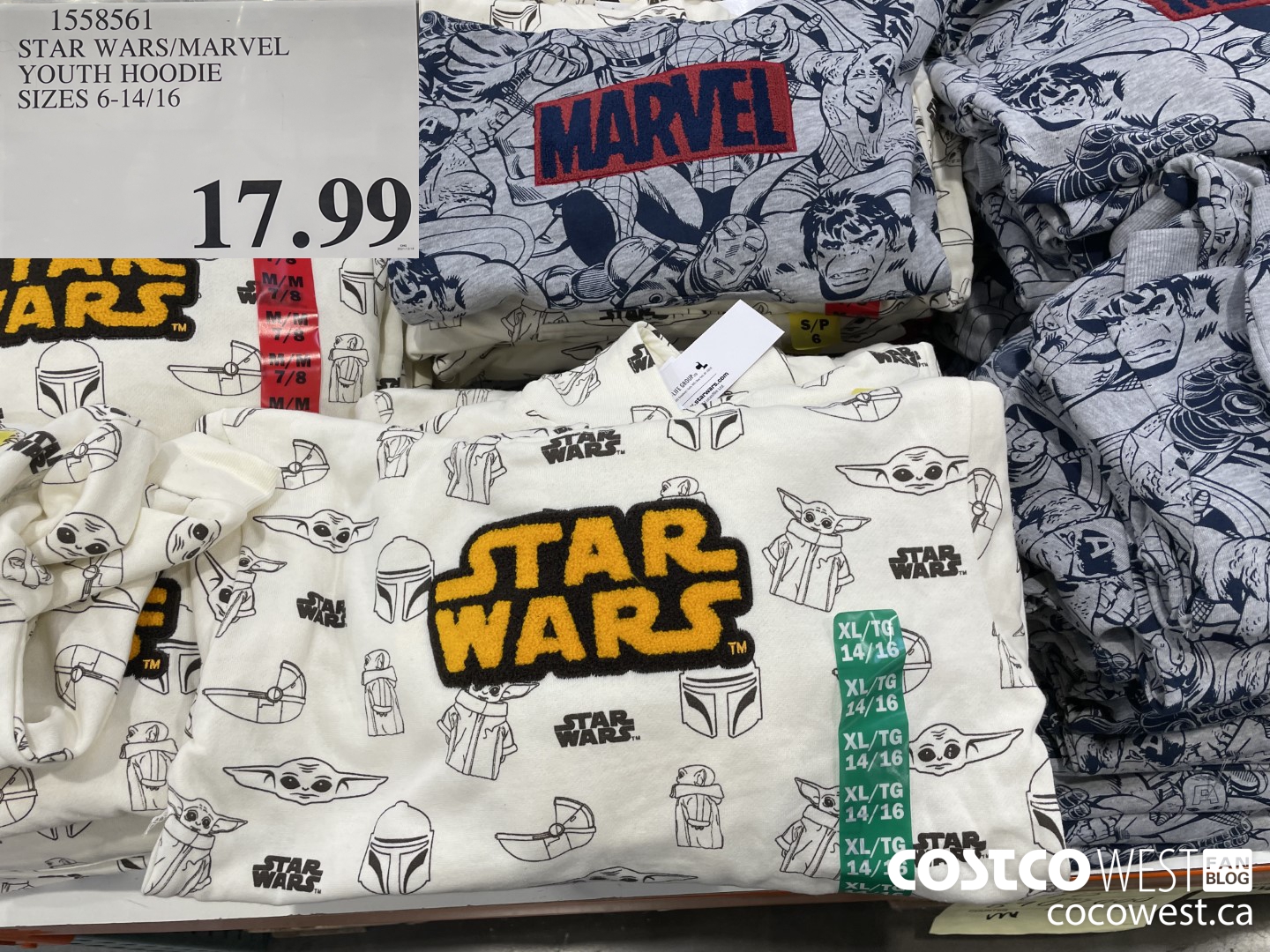 1558561 STAR WARS/MARVEL YOUTH HOODIE SIZES 6-14/16  $17.99
