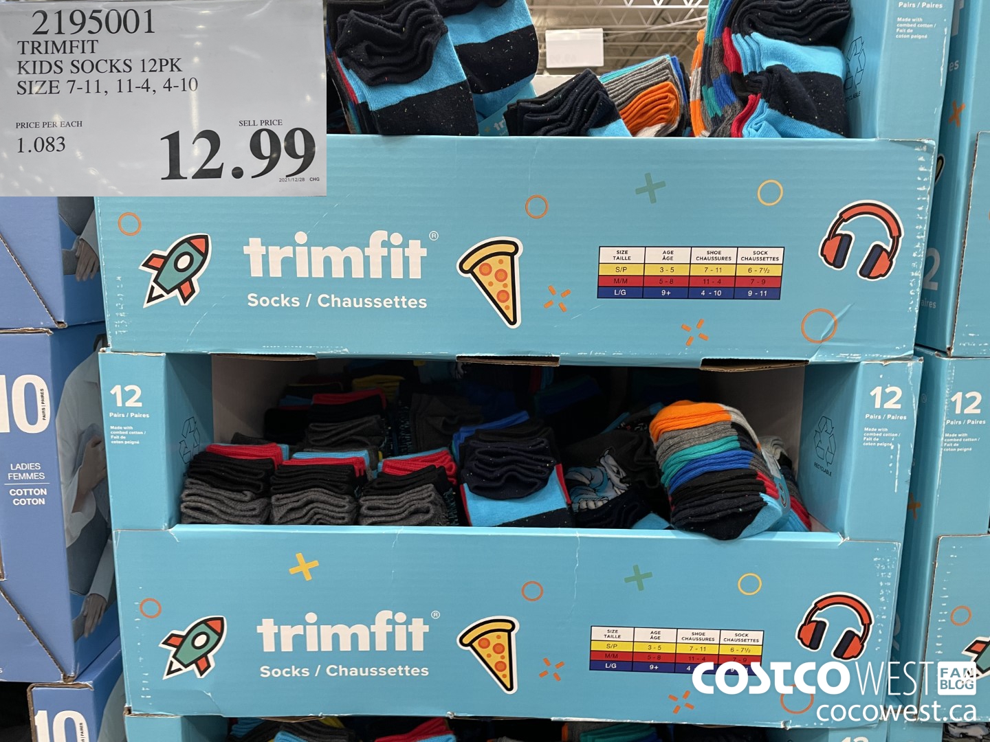 2195001 TRIMFIT KIDS SOCKS 12PK SIZE 7-11, 11-4, 4-10 $12.99