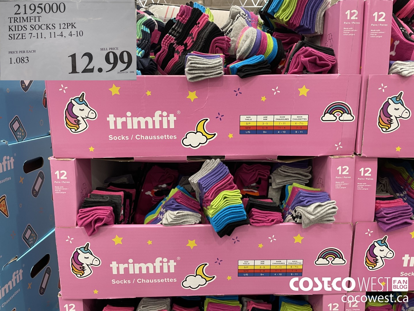 2195000 TRIMFIT KIDS SOCKS 12PK SIZE 7-11, 11-4, 4-10 $12.99