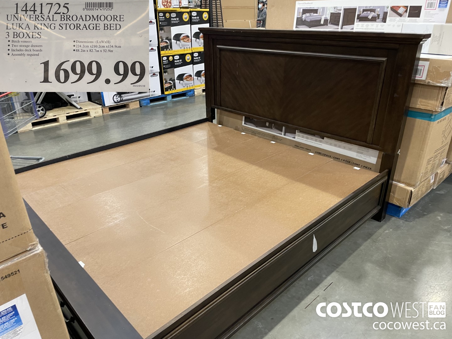 1441725 UNIVERSAL BROADMOORE LUKA KING STORAGE BED 3 BOXES $1699.99