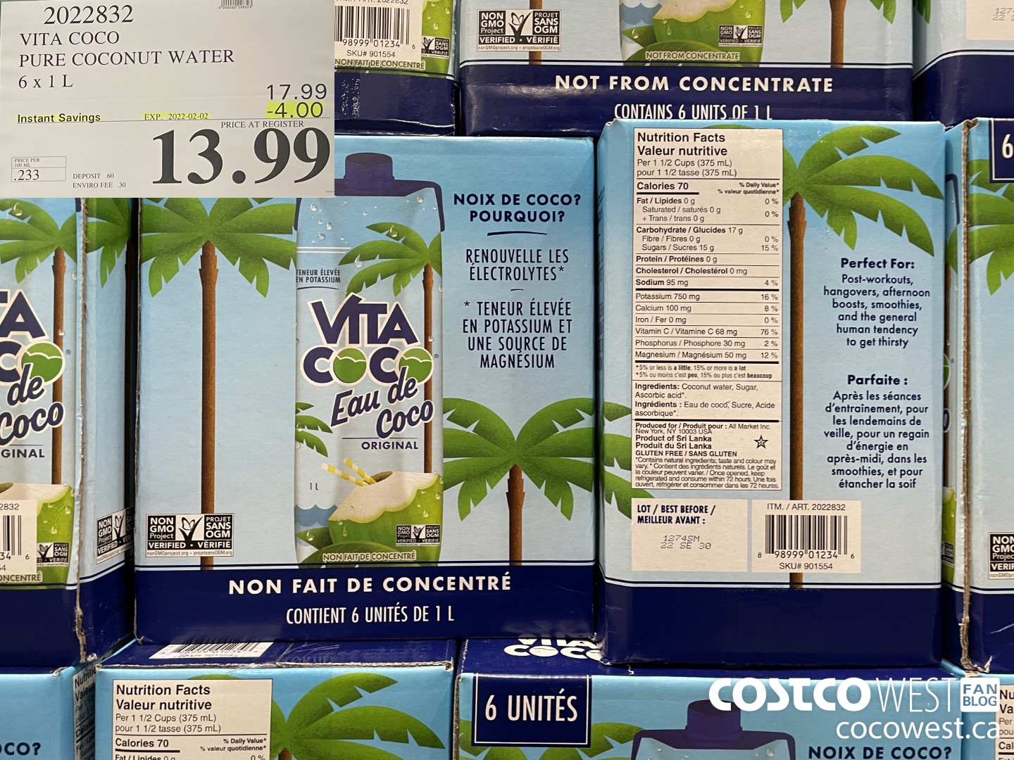 2022832 VITA COCO PURE COCONUT WATER 6 x 1 L ($4.00 INSTANT SAVINGS EXPIRES ON 2022-02-02) $13.99