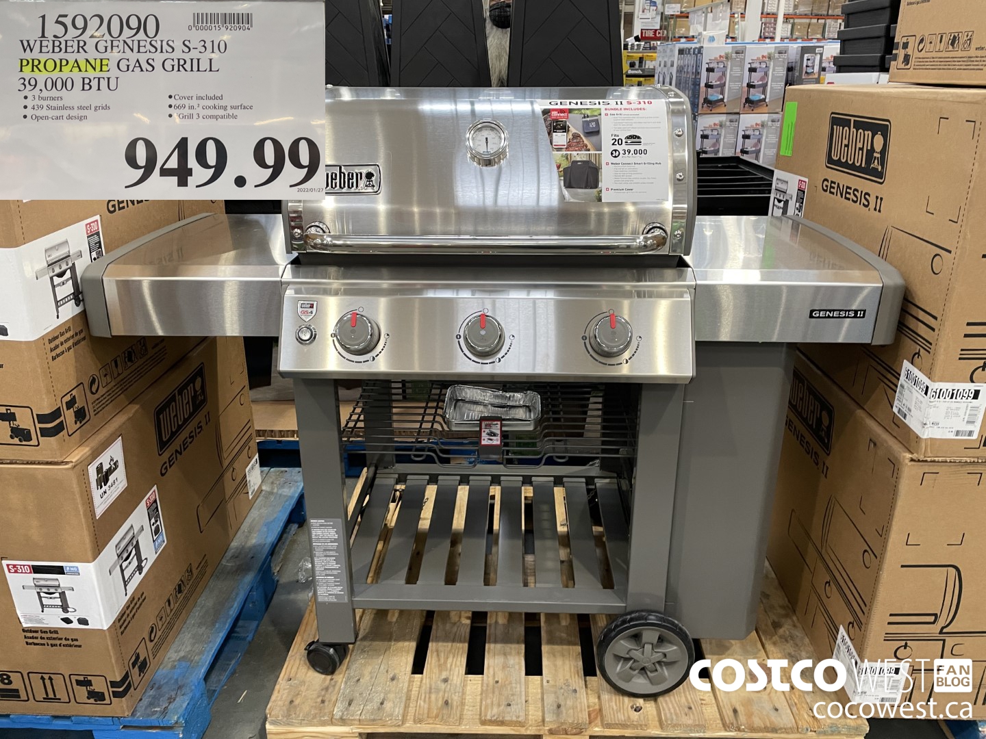 1592090 WEBER GENESIS S-310 PROPANE GAS GRILL 39,000 BTU  $949.99