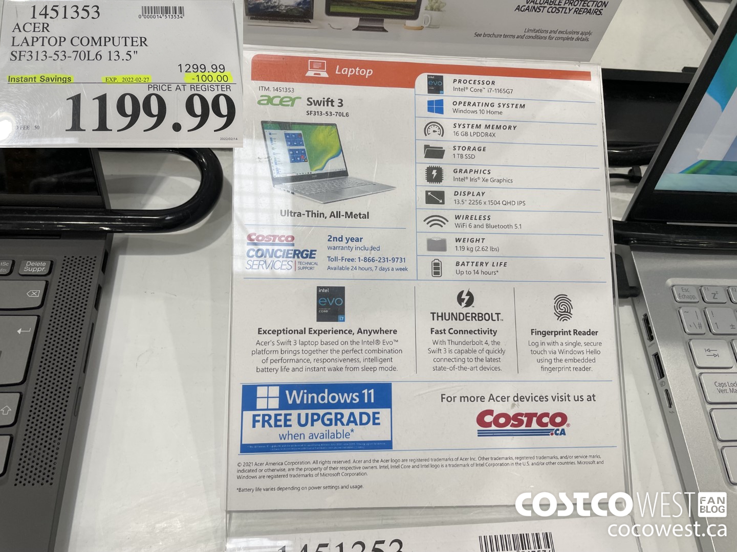 1451353 ACER LAPTOP COMPUTER SF313-53-70L6 13.5