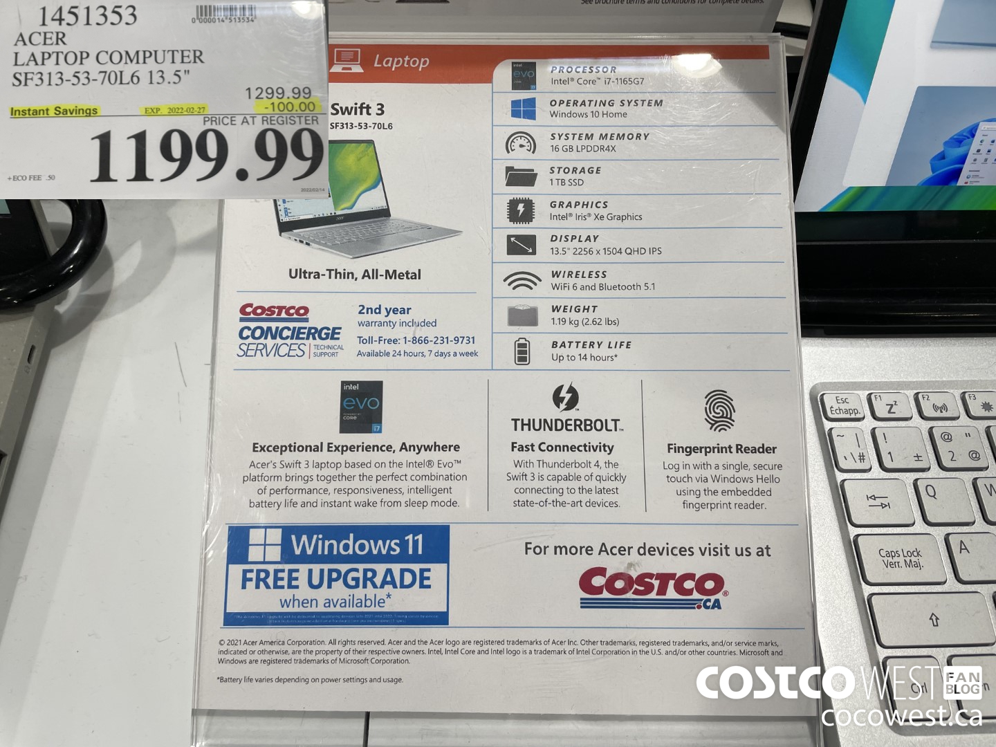 1451353 ACER LAPTOP COMPUTER SF313-53-70L6 13.5