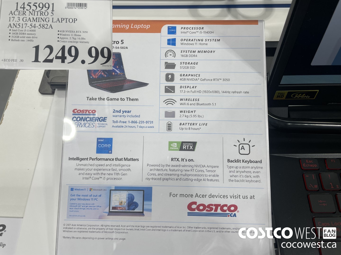 1455991 ACER NITRO 5 17.3 GAMING LAPTOP AN517-54-582A $1249.99