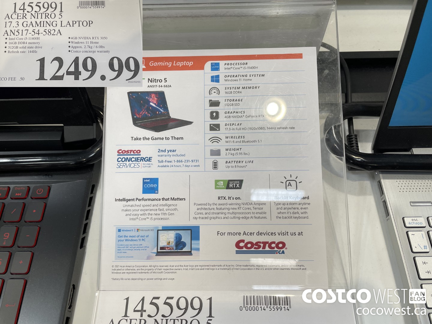 1455991 ACER NITRO 5 17.3 GAMING LAPTOP AN517-54-582A $1249.99