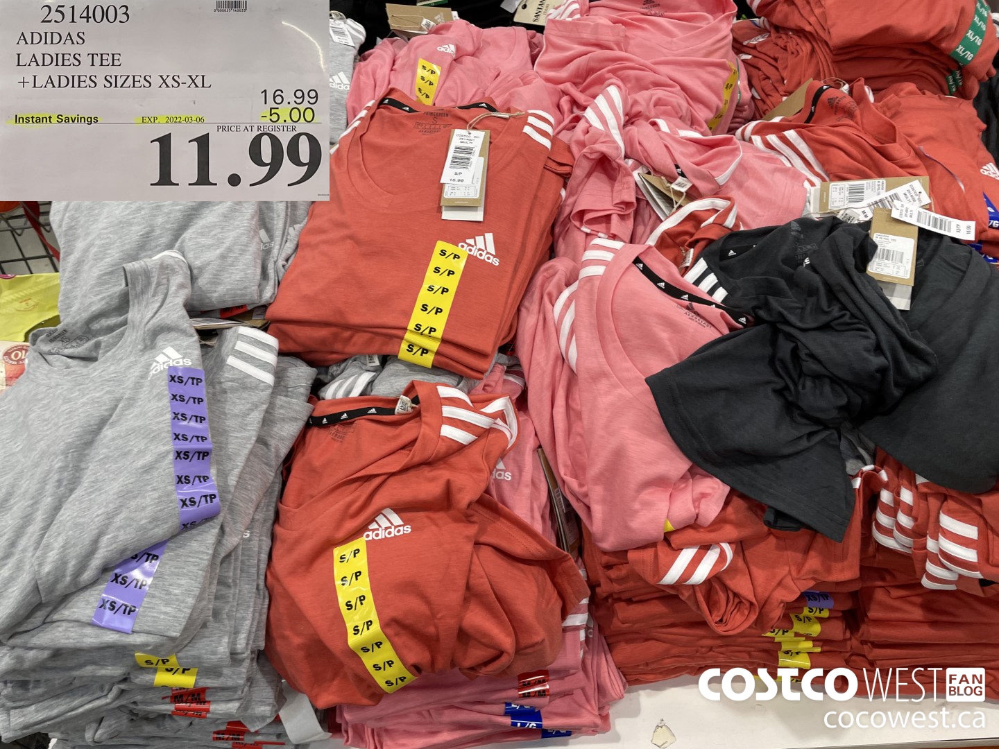 2514003 ADIDAS LADIES TEE LADIES SIZES XS-XL ($5.00 INSTANT SAVINGS EXPIRES ON 2022-03-06) $11.99