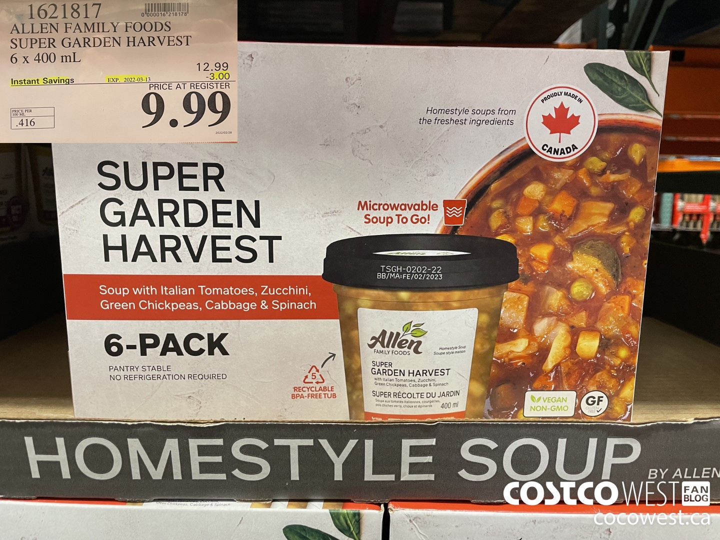 1621817 ALLEN FAMILY FOODS SUPER GARDEN HARVEST 6 x 400 mL ($3.00 INSTANT SAVINGS EXPIRES ON 2022-03-13) $9.99