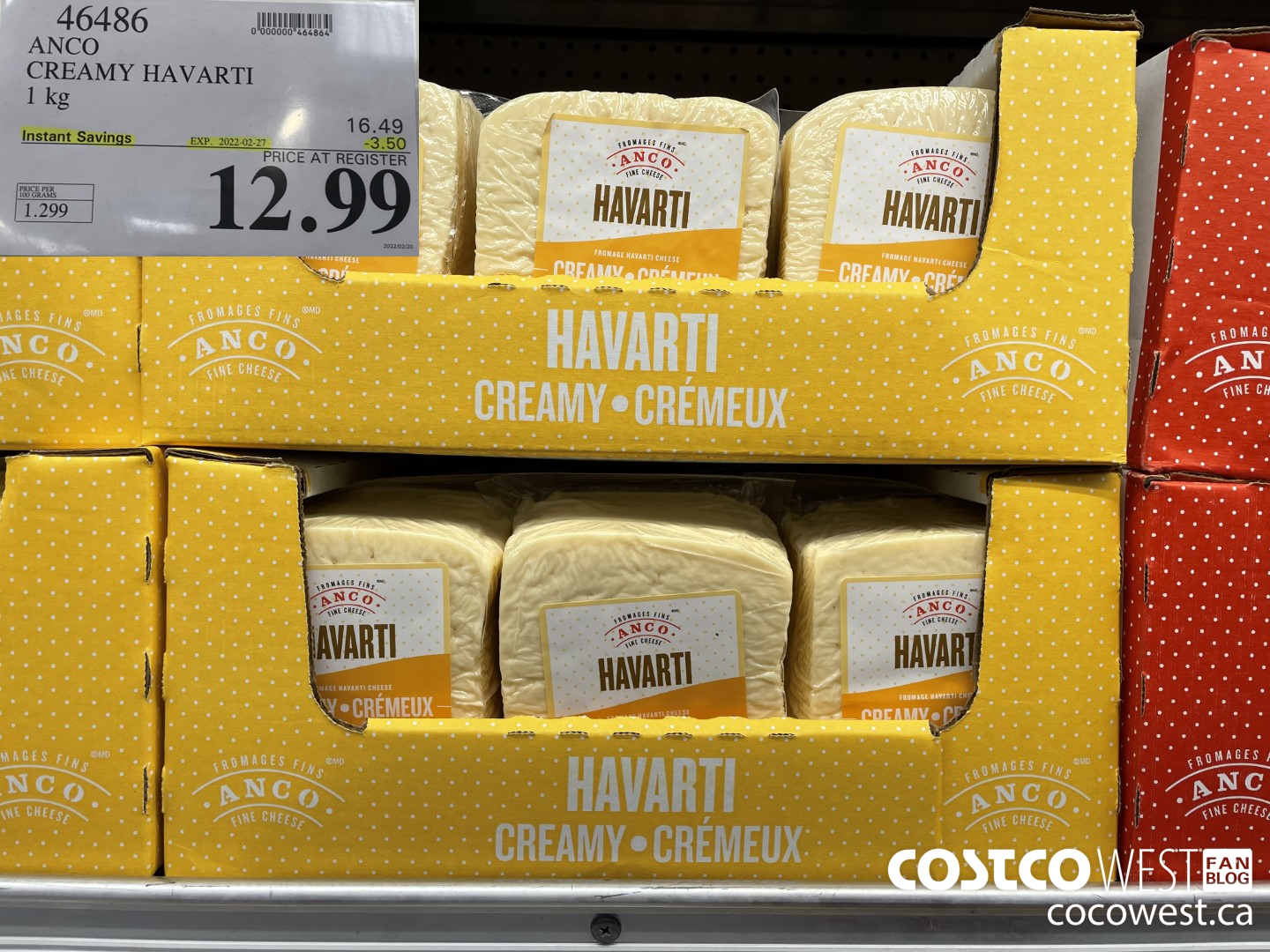 46486 ANCO CREAMY HAVARTI 1 kg ($3.50 INSTANT SAVINGS EXPIRES ON 2022-02-27) $12.99