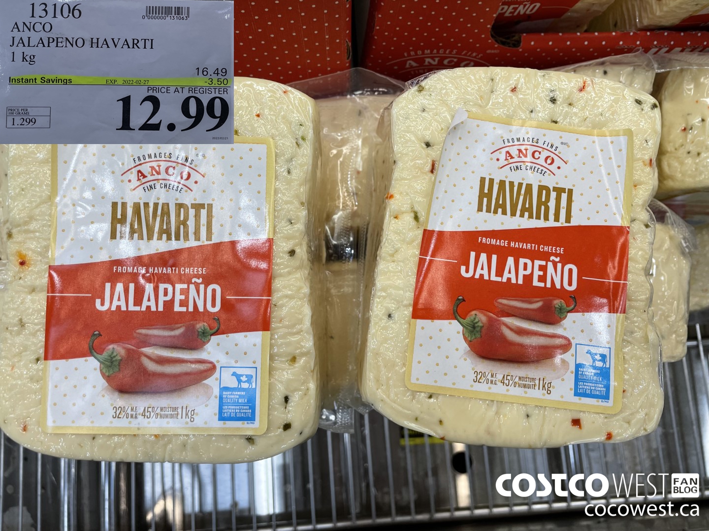 13106 ANCO JALAPENO HAVARTI 1 kg ($3.50 INSTANT SAVINGS EXPIRES ON 2022-02-27) $12.99
