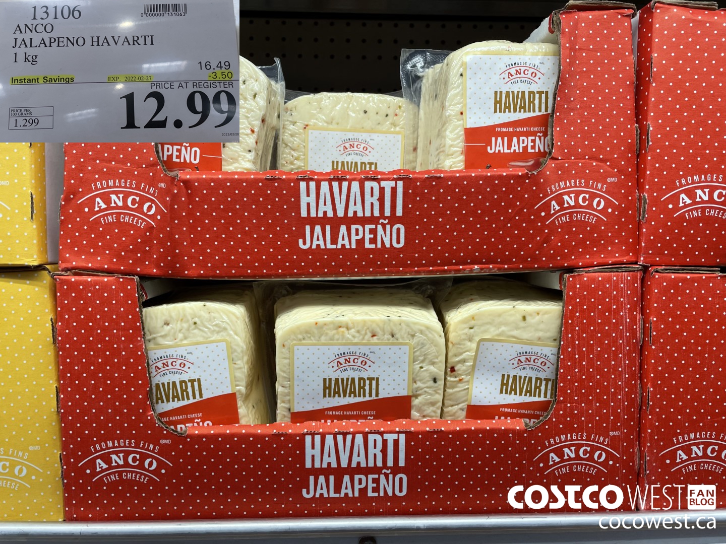 13106 ANCO JALAPENO HAVARTI 1 kg ($3.50 INSTANT SAVINGS EXPIRES ON 2022-02-27) $12.99