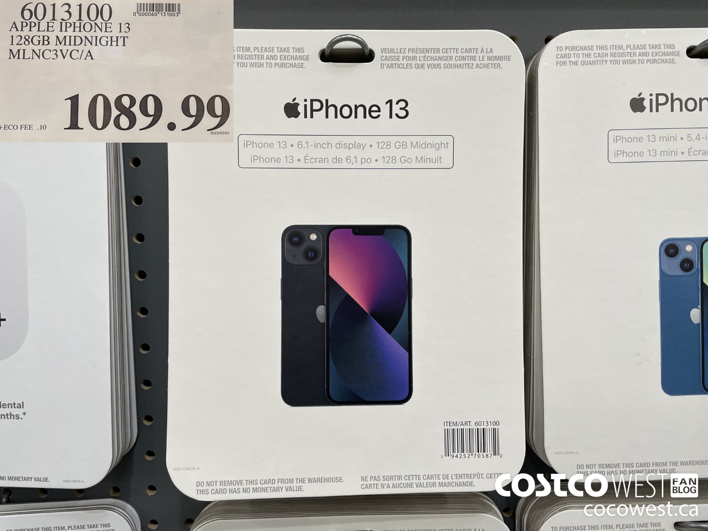 6013100 APPLE IPHONE 13 128GB MIDNIGHT MLNC3VC/A $1089.99