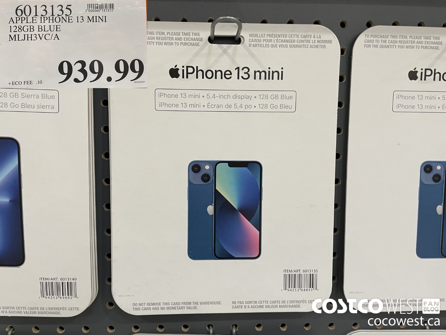 6013135 APPLE IPHONE 13 MINI 128GB BLUE MLJH3VC/A  $939.99