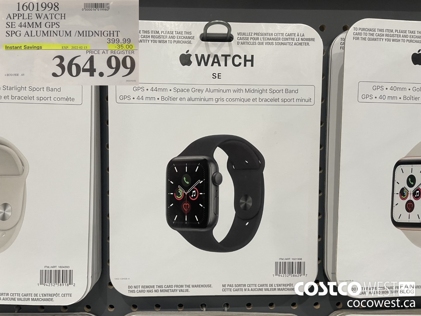 1601998 APPLE WATCH SE 44MM GPS SPG ALUMINUM / MIDNIGHT  ($35.00 INSTANT SAVINGS EXPIRES ON 2022-02-13) $364.99