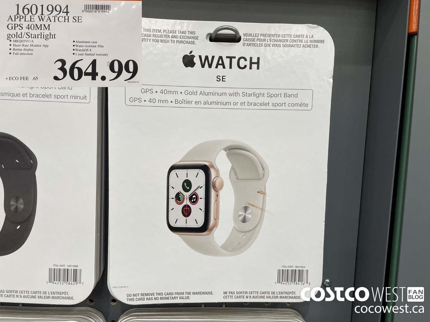 1601994 APPLE WATCH SE GPS 40MM gold/Starlight $364.99