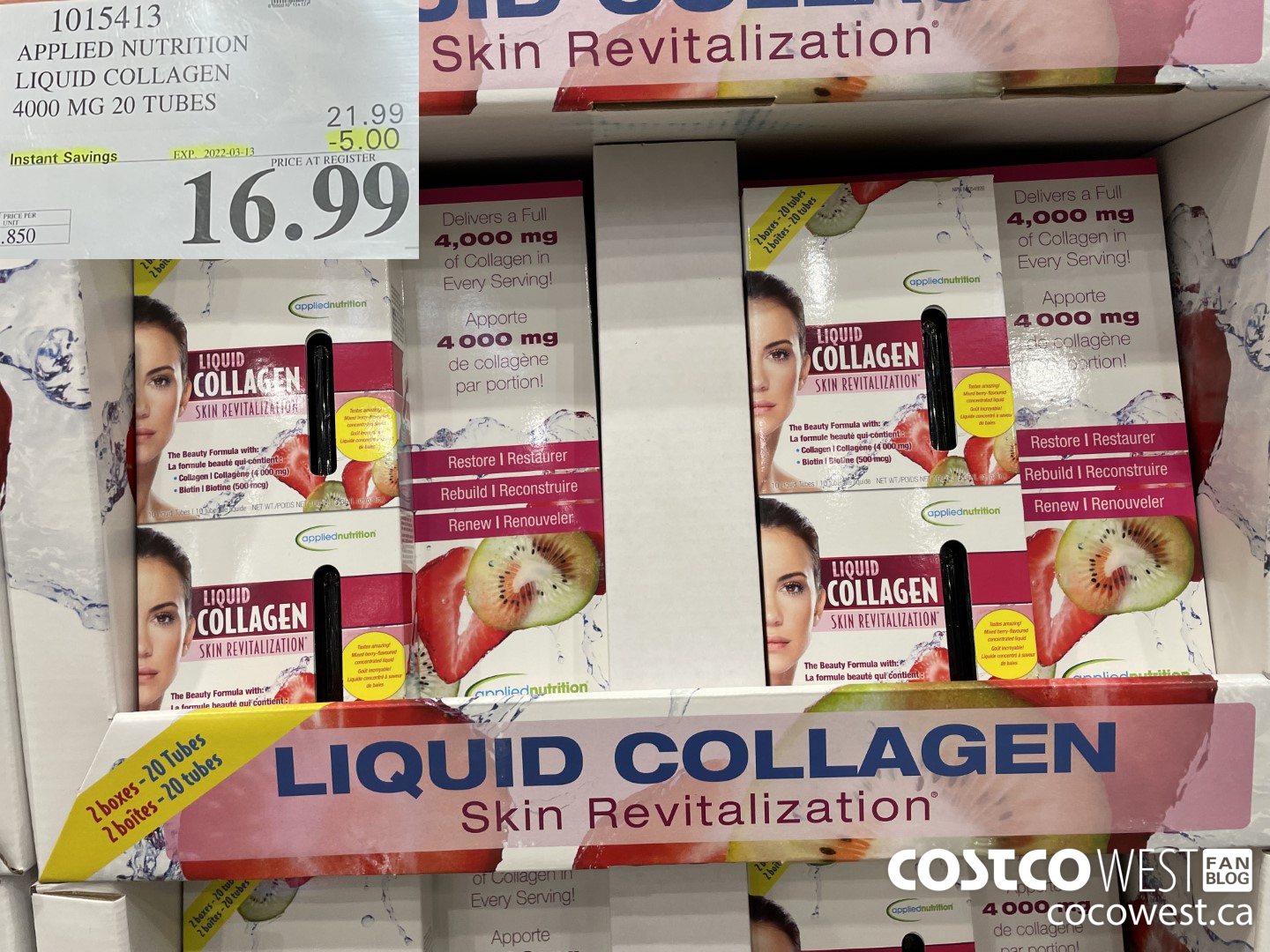 1015413 APPLIED NUTRITION LIQUID COLLAGEN 4000 MG 20 TUBES ($5.00 INSTANT SAVINGS EXPIRES ON 2022-03-13) $16.99