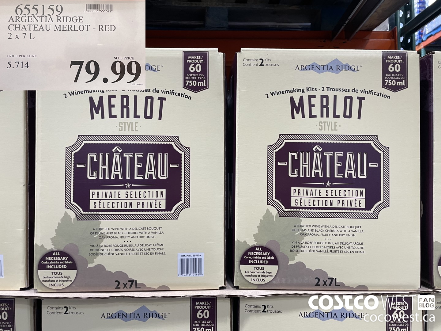 655159 ARGENTIA RIDGE CHATEAU MERLOT - RED 2 X 7 L $79.99