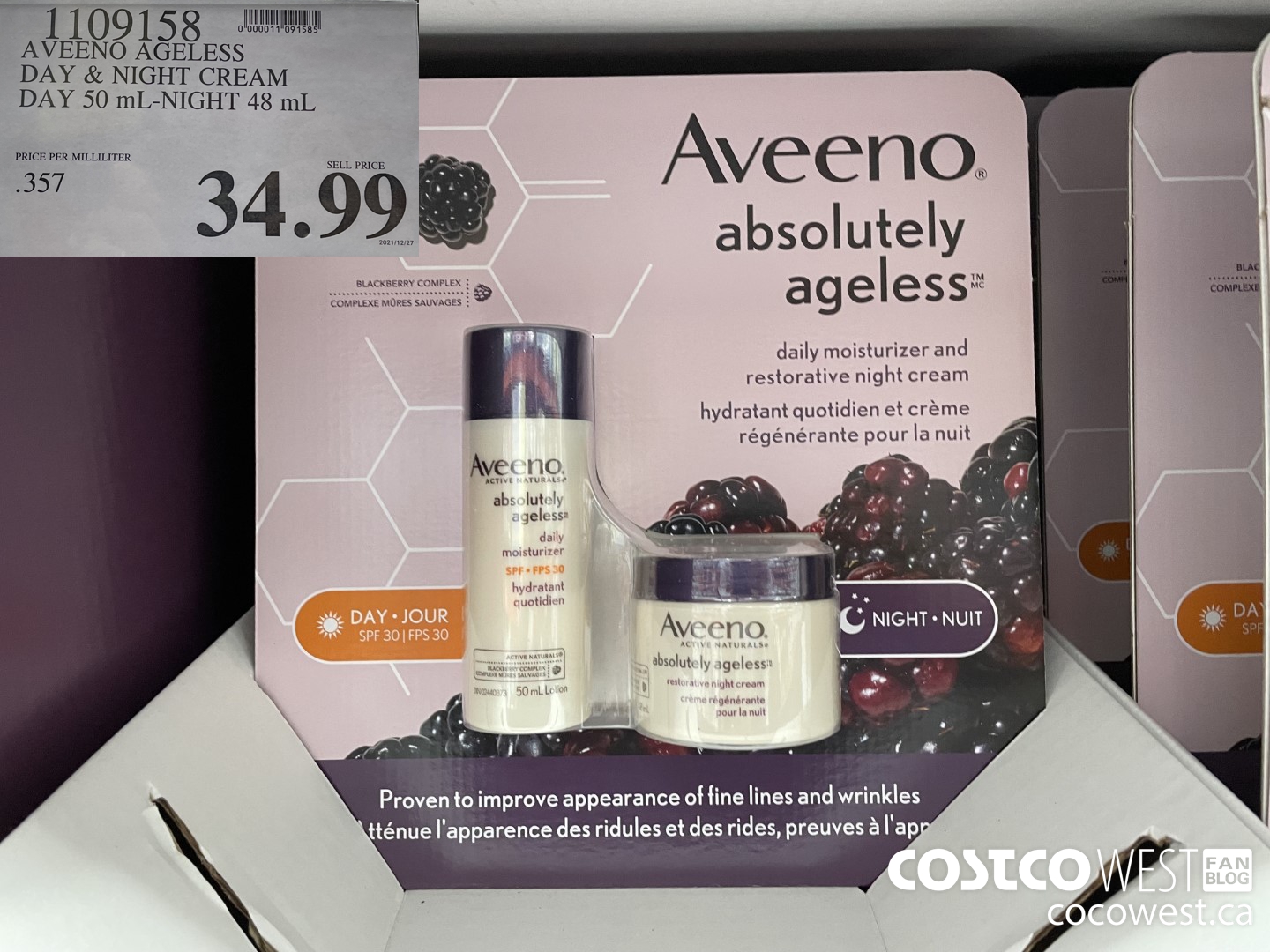 1109158 AVEENO AGELESS DAY & NIGHT CREAM DAY 50ML - NIGHT 48ML $34.99