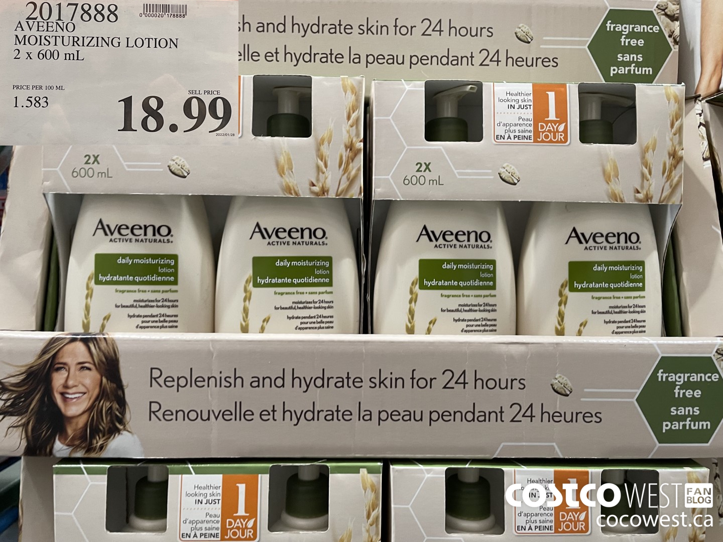 2017888 AVEENO MOISTURIZING LOTION 2 x 600 mL $18.99