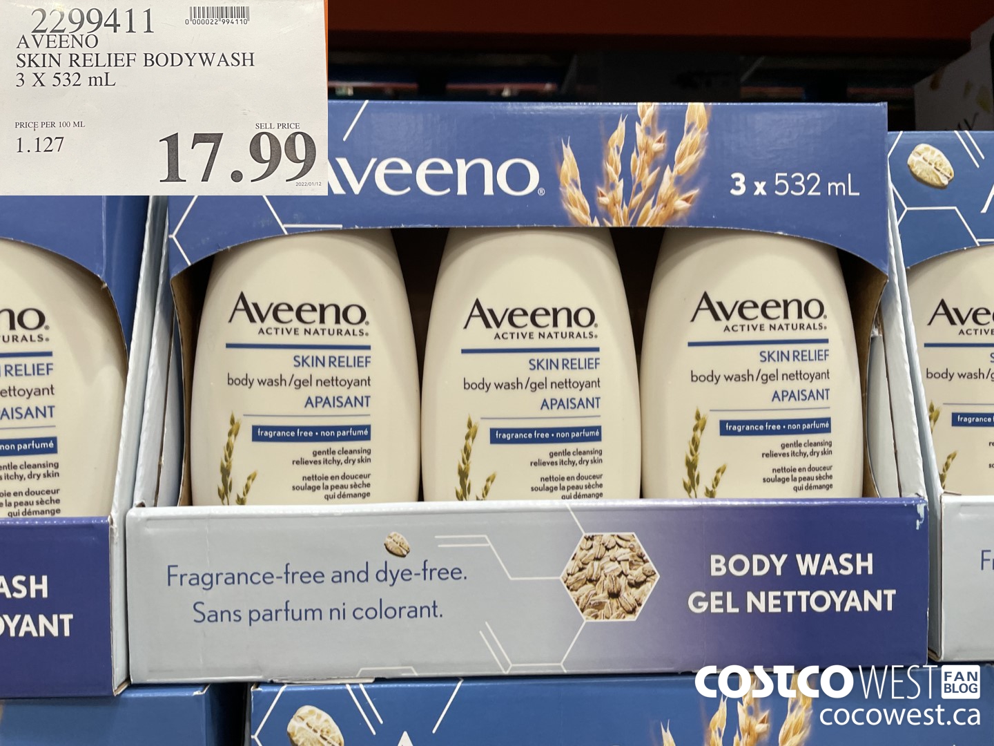 2299411 AVEENO SKIN RELIEF BODYWASH 3 x 532 mL $17.99
