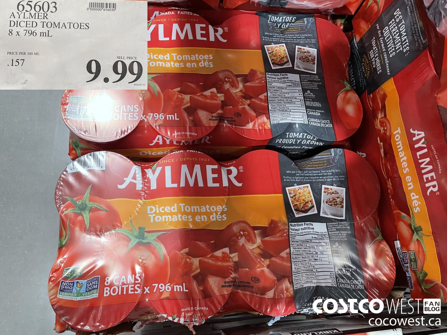 65603 AYLMER DICED TOMATOES 8 X 796 ML $9.99